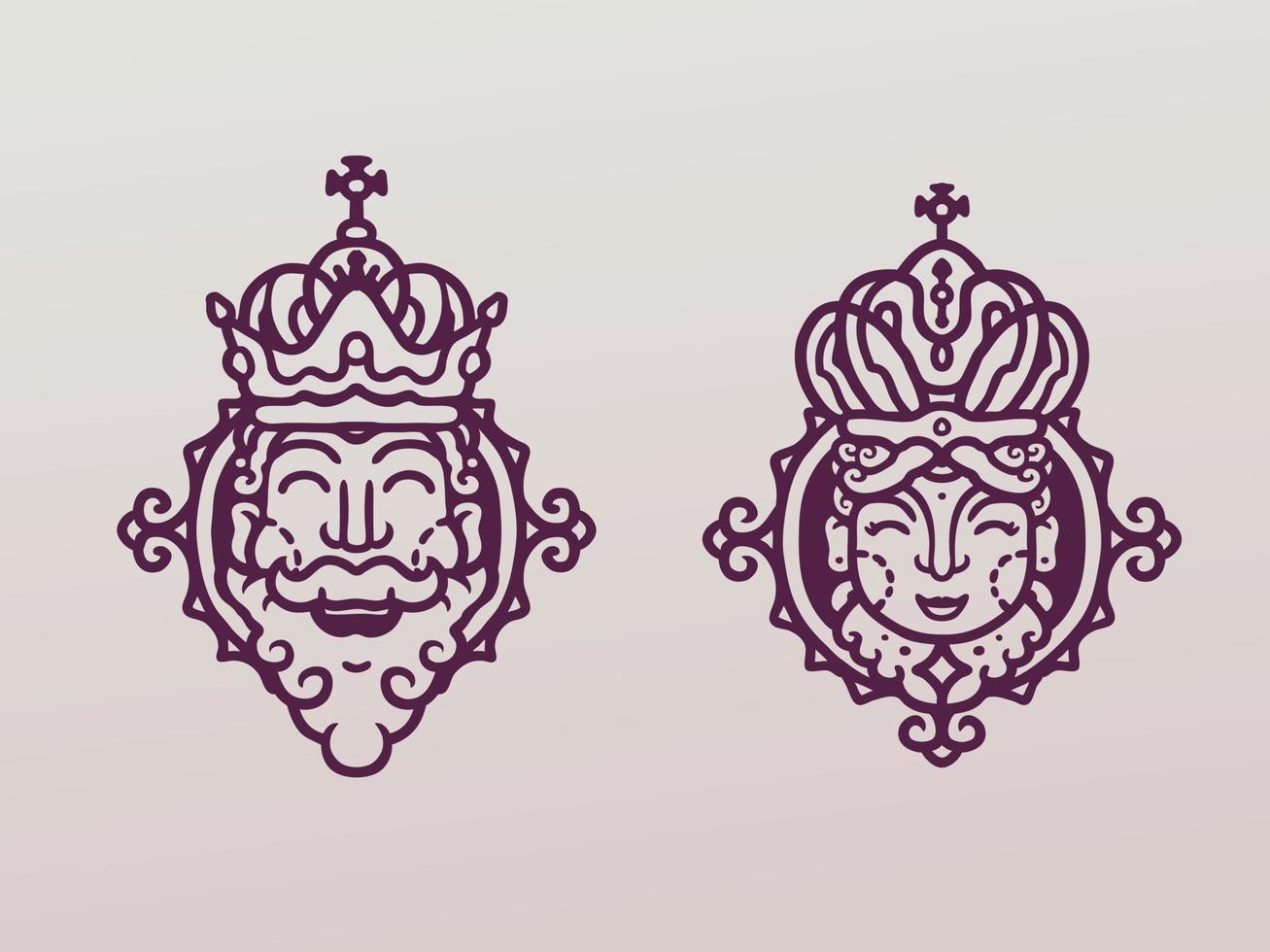 l'illustrazione monoline del re e della regina vettore