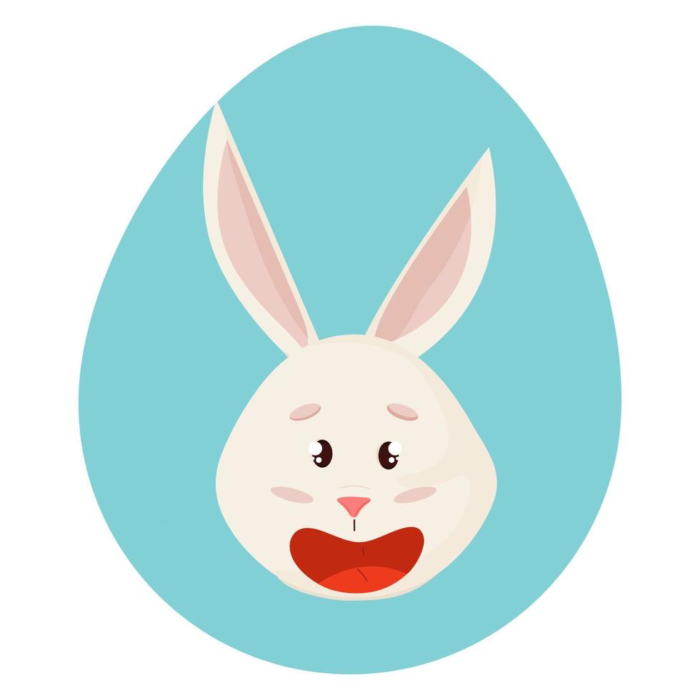 l'emozione del coniglietto sorridi con la testa nell'uovo. vettore
