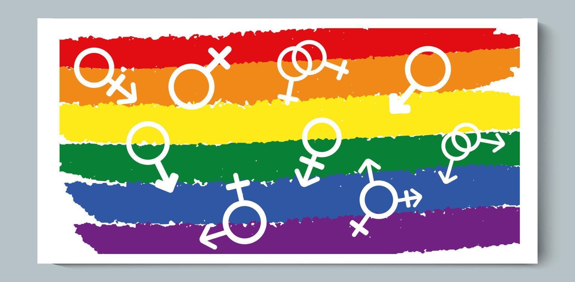 set di genere, simbolo lgbt su sfondo texture arcobaleno vettore