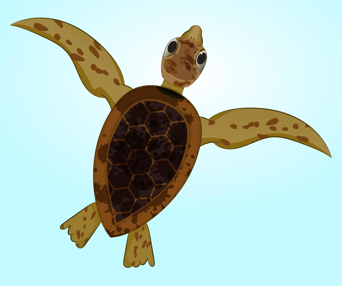 illustrazione cartone animato tartaruga marina nuoto dalla vista dall'alto vettore