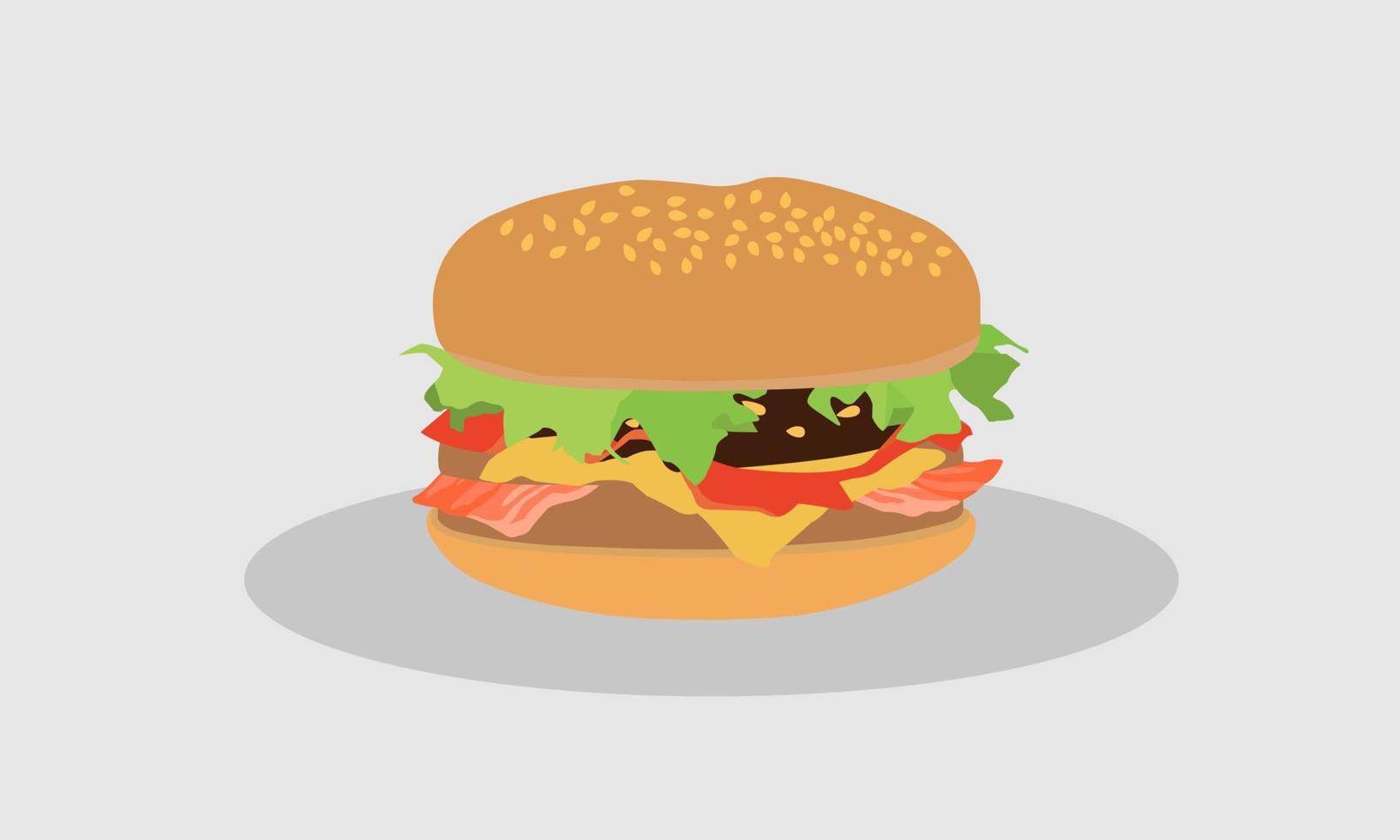 delizioso fast food. classico cheeseburger americano con lattuga, formaggio, manzo e salsa. vettore