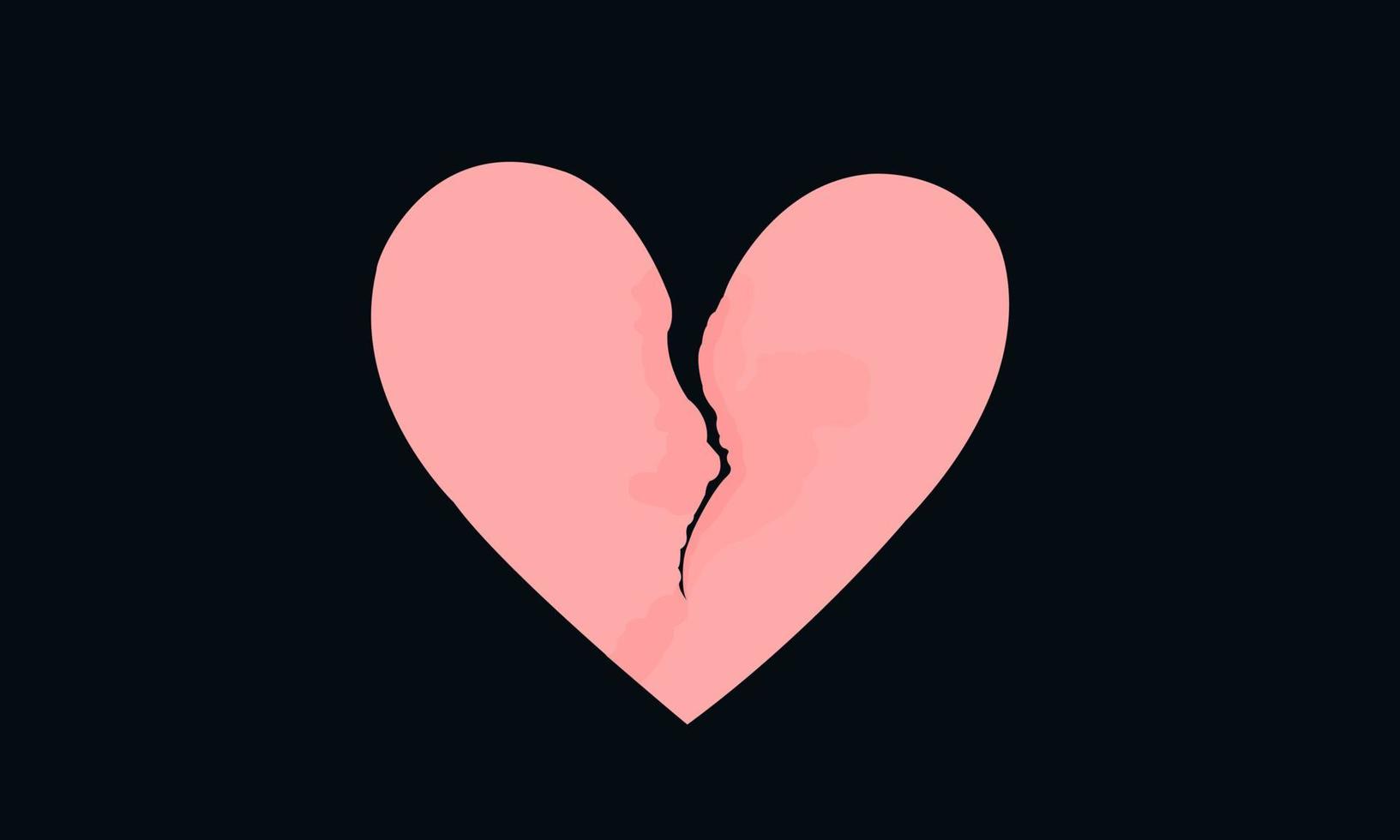 carta a forma di cuore rosa con segni strappati. cuore spezzato, amore non corrisposto. vettore