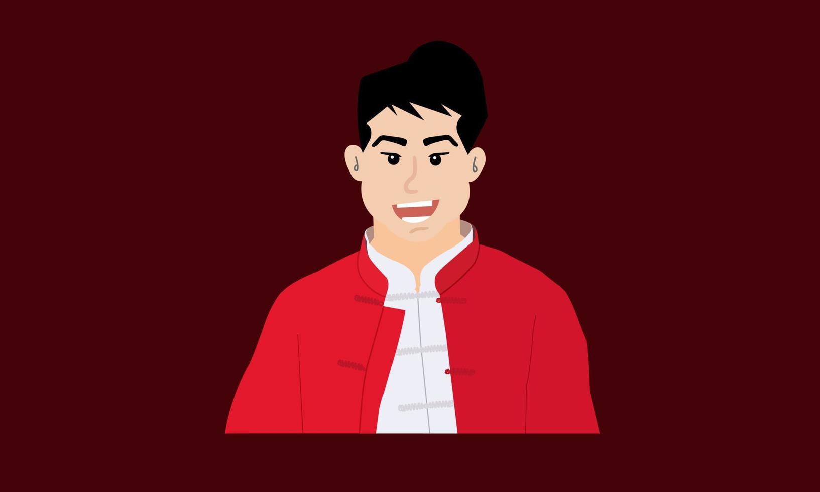 vestito da uomo cinese del fumetto in vestiti tradizionali rossi. personaggio dei cartoni animati di illustrazione vettoriale. vettore