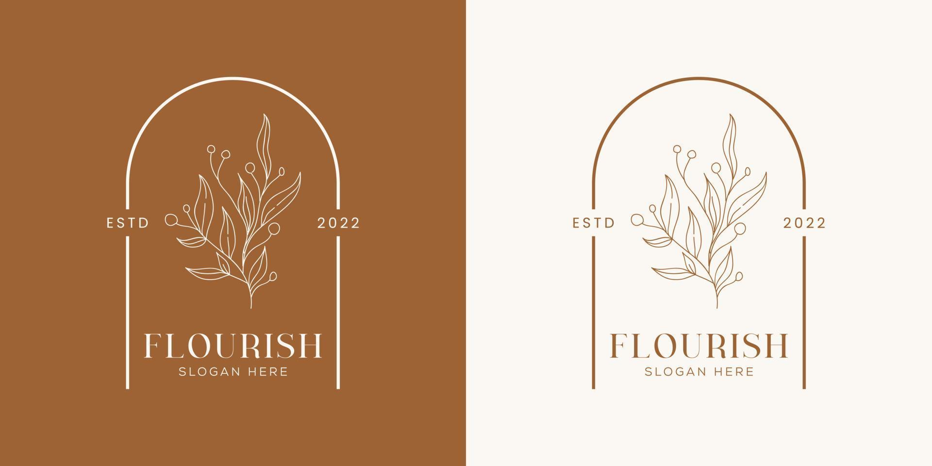 logo disegnato a mano di elemento floreale botanico con fiori selvatici e foglie. logo per spa e salone di bellezza, boutique, negozio biologico, matrimonio, designer floreale, interni, fotografia, cosmetici. vettore