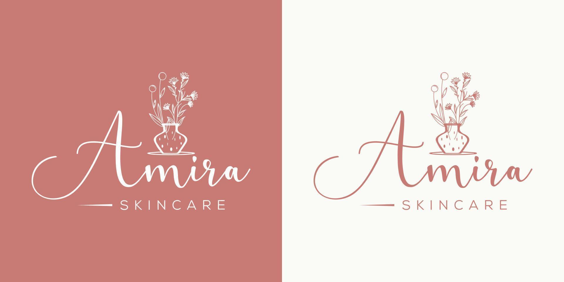 logo disegnato a mano di elemento floreale botanico con fiori selvatici e foglie. logo per spa e salone di bellezza, boutique, negozio biologico, matrimonio, designer floreale, interni, fotografia, cosmetici. vettore