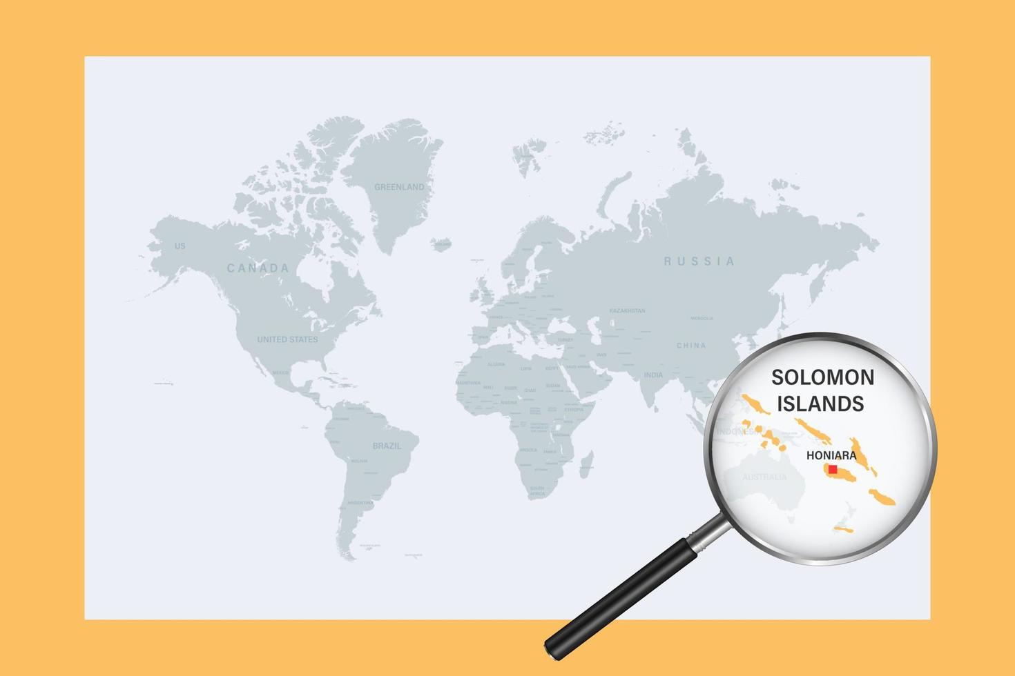 mappa delle isole Salomone sulla mappa del mondo politico con lente d'ingrandimento vettore