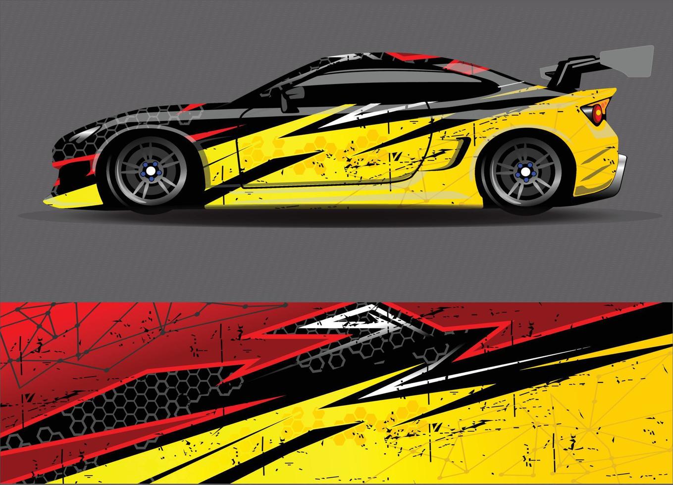 vettore di disegno dell'involucro dell'auto. grafica astratta stripe racing kit di sfondo disegni per avvolgere veicoli da corsa auto da rally avventura e livrea