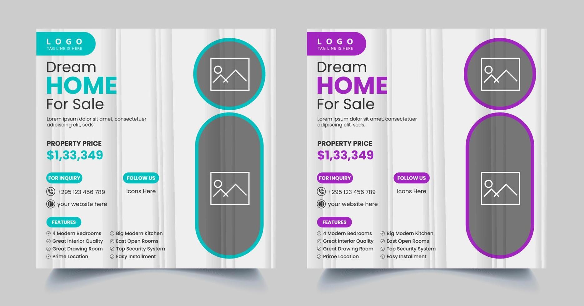 modello di post completamente modificabile per social media immobiliare, design di banner promozionali per social media per la vendita di case vettore
