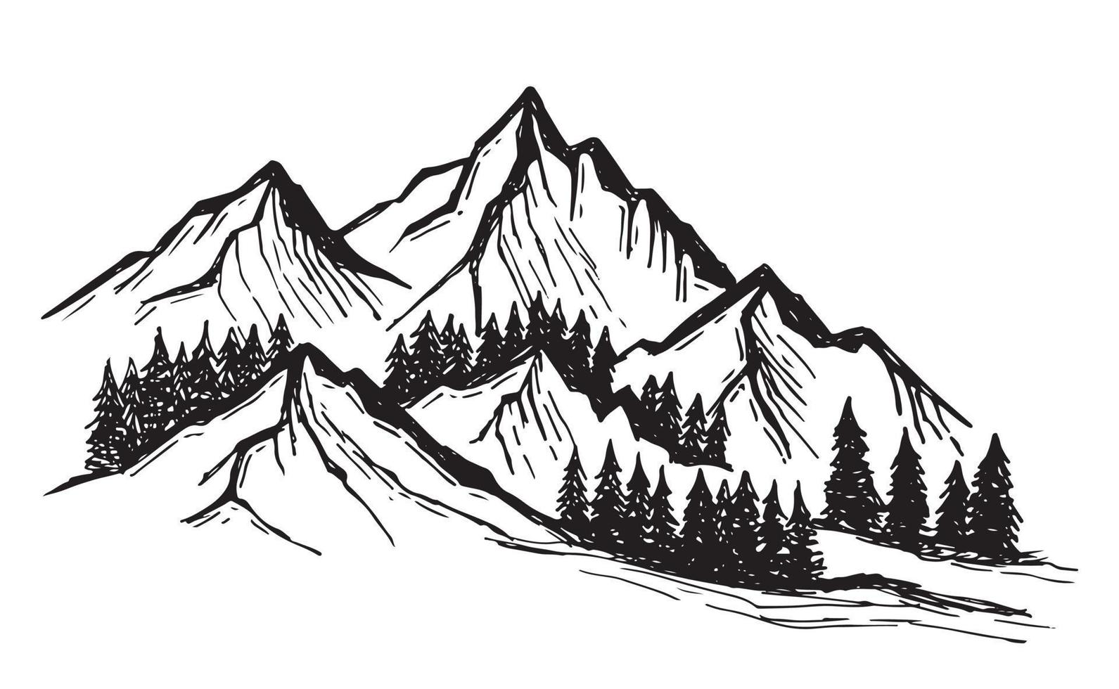 paesaggio di montagna, illustrazione vettoriale, stile di schizzo. vettore