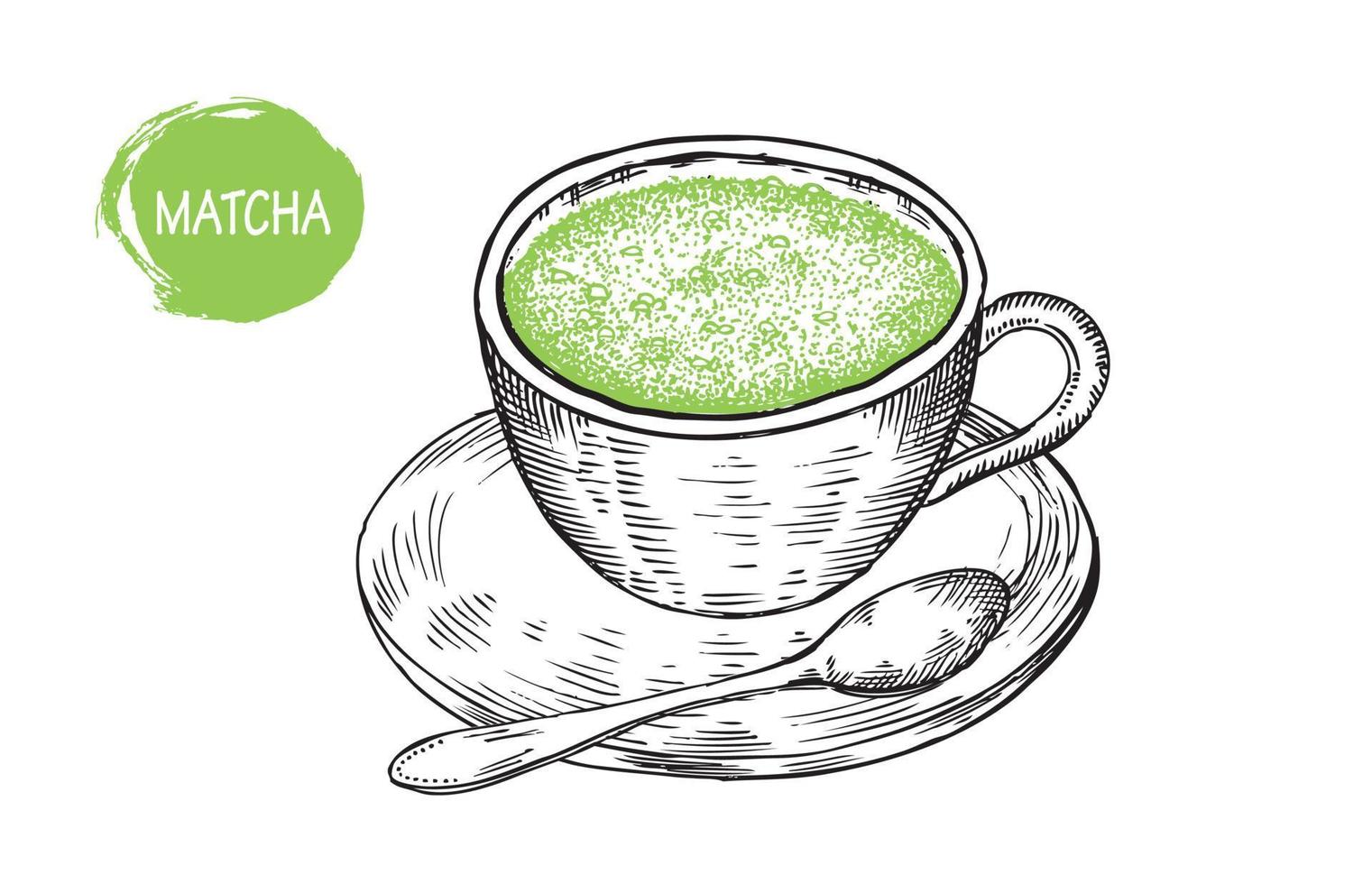 illustrazioni disegnate a mano della tazza di matcha vettore