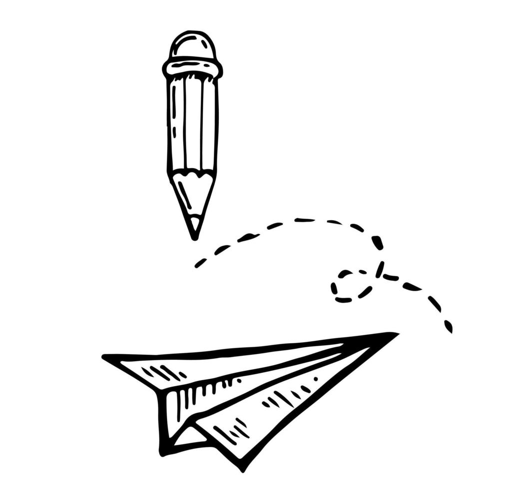 illustrazione disegnata a mano dell'aereo di carta vettore