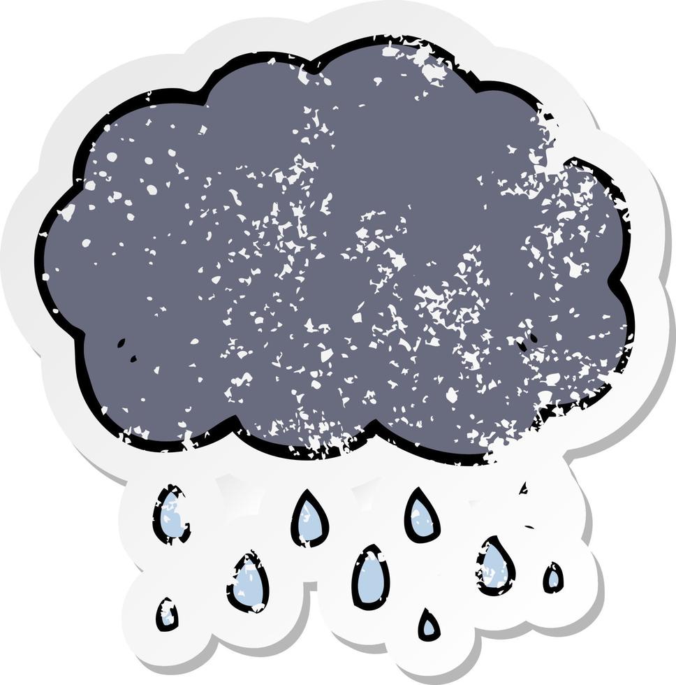 adesivo angosciato di una nuvola di cartoni animati che piove vettore