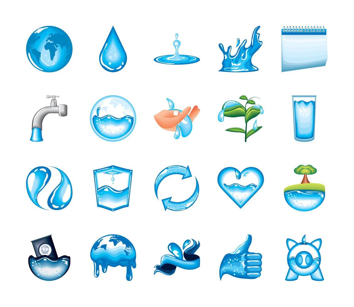set di icone del giorno dell'acqua vettore