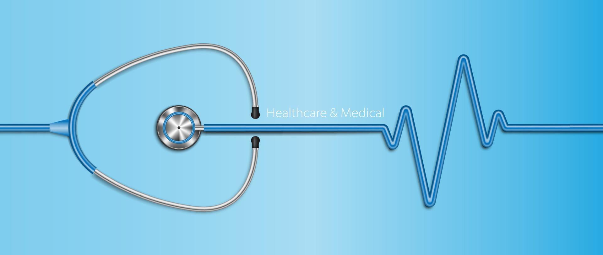 sfondo sanitario realistico dello stetoscopio, concetto di assistenza sanitaria, illustrazione vettoriale
