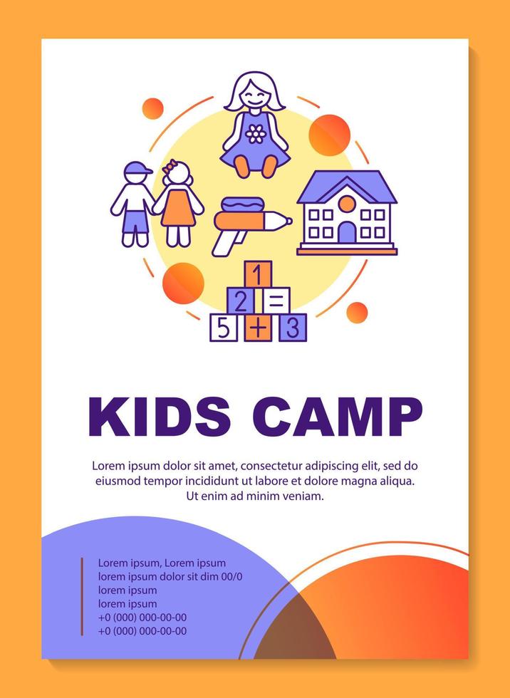 layout del modello di brochure del campo estivo per bambini doposcuola. volantino, opuscolo, design di stampa di volantini con illustrazioni lineari. layout di pagina vettoriali per riviste, relazioni annuali, manifesti pubblicitari