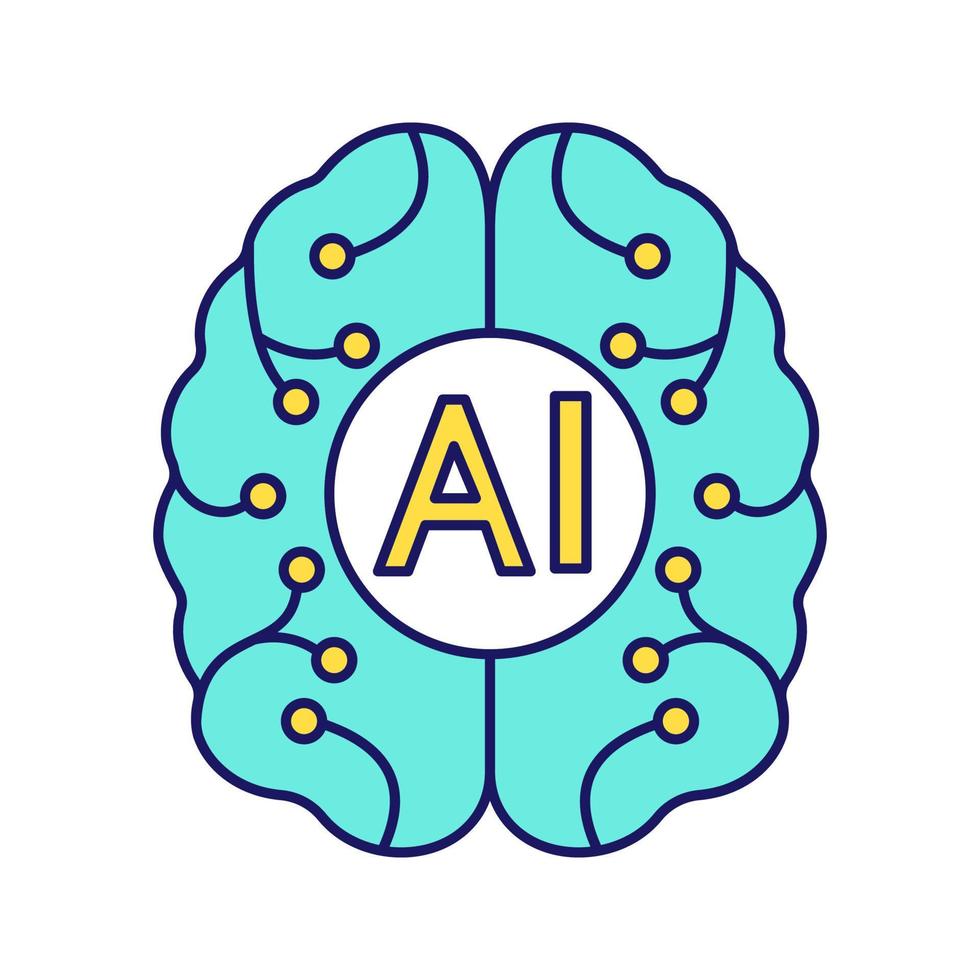 icona del colore dell'intelligenza artificiale. cervello digitale. neurotecnologia. ai. illustrazione vettoriale isolata