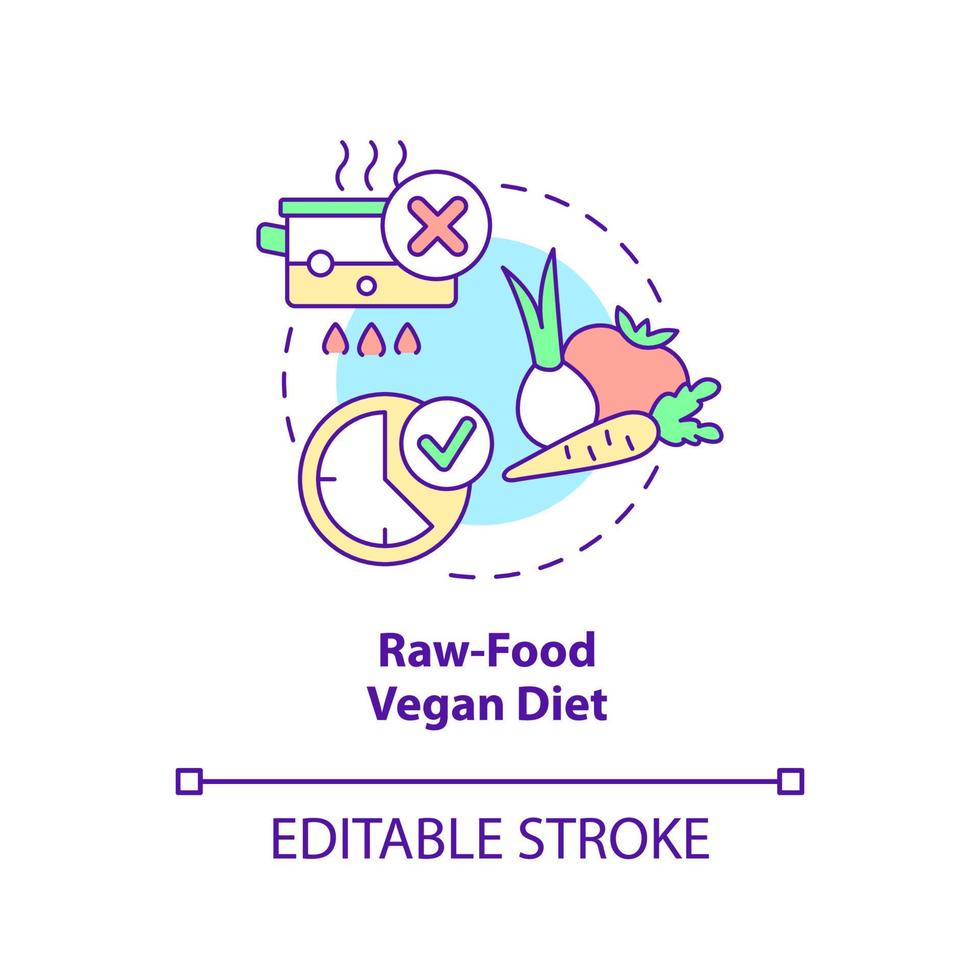 icona del concetto di dieta vegana di cibi crudi. verdure crude. varietà di dieta vegana idea astratta linea sottile illustrazione. disegno di contorno isolato. tratto modificabile. vettore