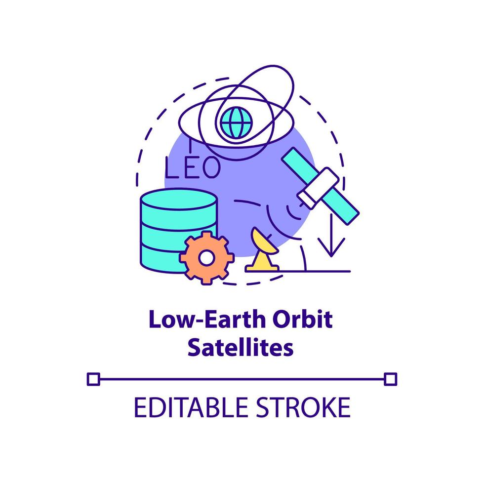 icona del concetto di satelliti in orbita bassa. sistema di telecomunicazioni. illustrazione della linea sottile dell'idea astratta di tendenza di spacetech. disegno di contorno isolato. tratto modificabile. vettore