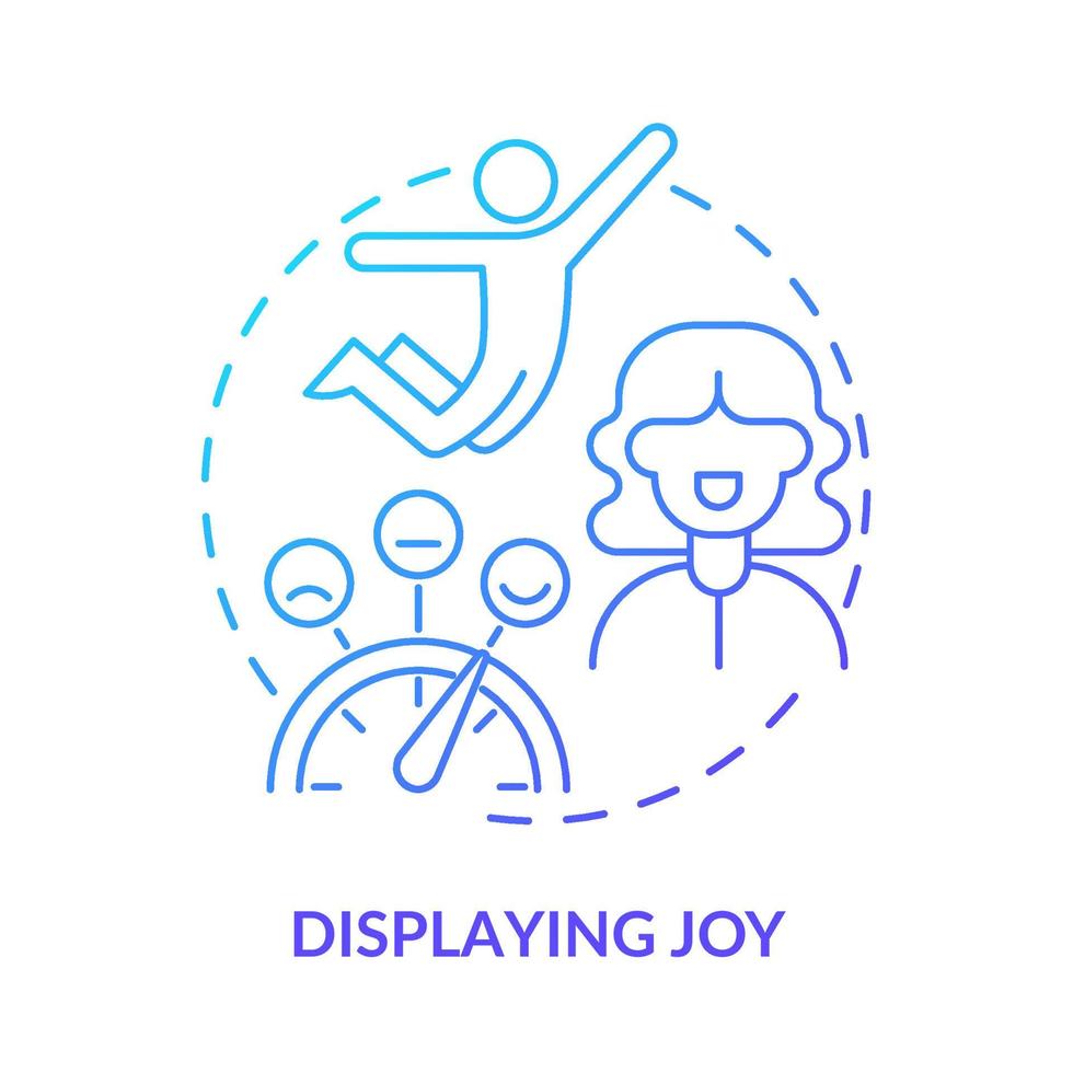 visualizzazione dell'icona del concetto di gradiente blu gioia. mostrando piacere. persone carismatiche caratteristica idea astratta linea sottile illustrazione. disegno di contorno isolato. vettore