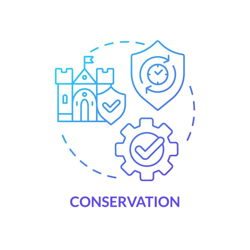icona del concetto di sfumatura blu di conservazione. programma di protezione. oggetti del patrimonio tipo di conservazione idea astratta linea sottile illustrazione. disegno di contorno isolato. vettore
