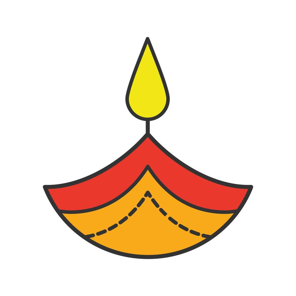 icona del colore di diya. lampada a olio islamica. diwali. Festival delle Luci. lampada a olio a ciotola ardente. illustrazione vettoriale isolata