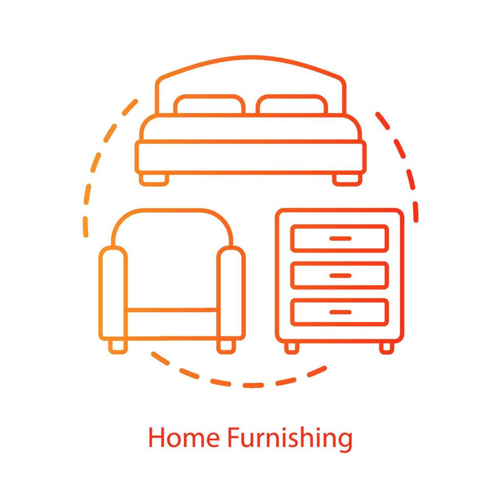 icona del concetto di acquisto di arredamento per la casa. illustrazione di linea sottile di idea di pianificazione di interior design. ristrutturazione camera da letto. casa, decorazione della stanza della tenuta. disegno di contorno isolato vettoriale. tratto modificabile.... vettore