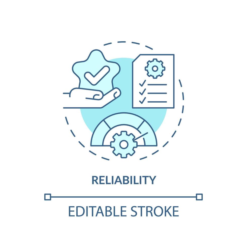 icona del concetto turchese di affidabilità. beni e servizi di alta qualità. il prodotto ha bisogno di un'idea astratta illustrazione al tratto sottile. disegno di contorno isolato. tratto modificabile. vettore