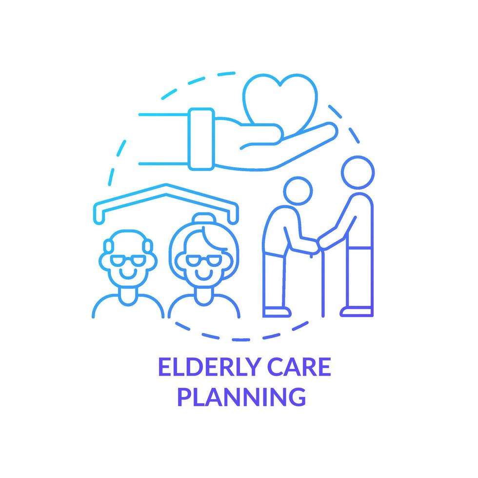 icona blu del concetto di gradiente di pianificazione dell'assistenza agli anziani. infermieristica e supporto. esempio di pianificazione sociale illustrazione al tratto sottile di idea astratta. disegno di contorno isolato. vettore