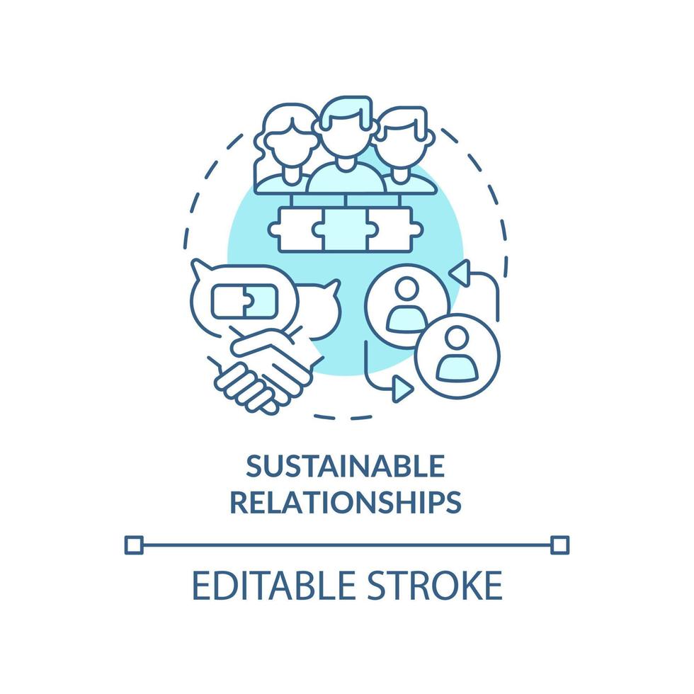 relazioni sostenibili icona del concetto turchese. carisma beneficio idea astratta linea sottile illustrazione. disegno di contorno isolato. tratto modificabile. vettore