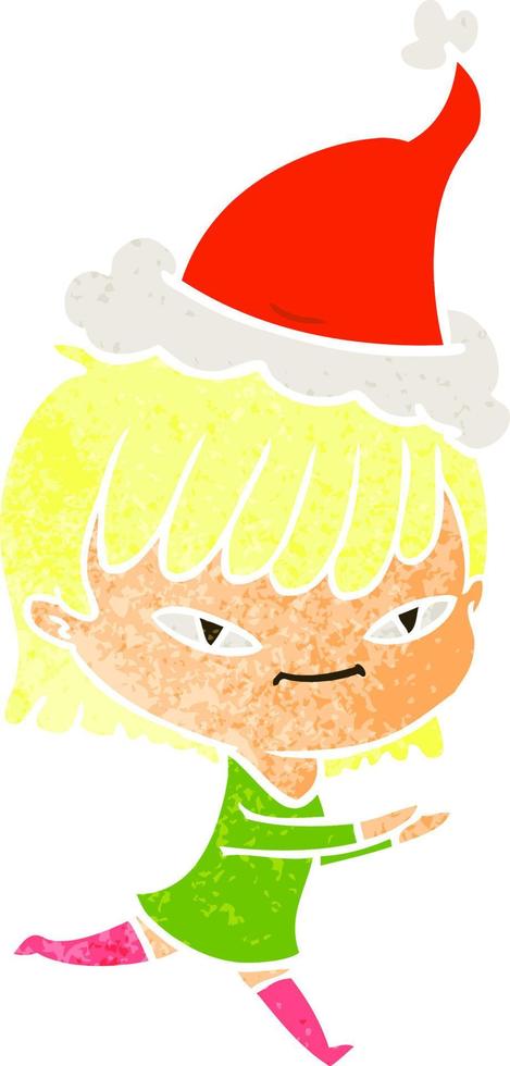 cartone animato retrò di una donna che indossa il cappello di Babbo Natale vettore