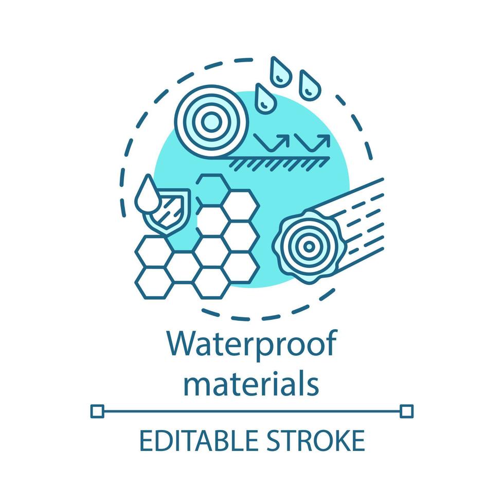 icona del concetto di materiali resistenti all'acqua. illustrazione della linea sottile dell'idea delle sostanze impermeabili. sostanza cerata, idrofobica con gocce liquide. disegno di contorno isolato vettoriale. tratto modificabile.. vettore