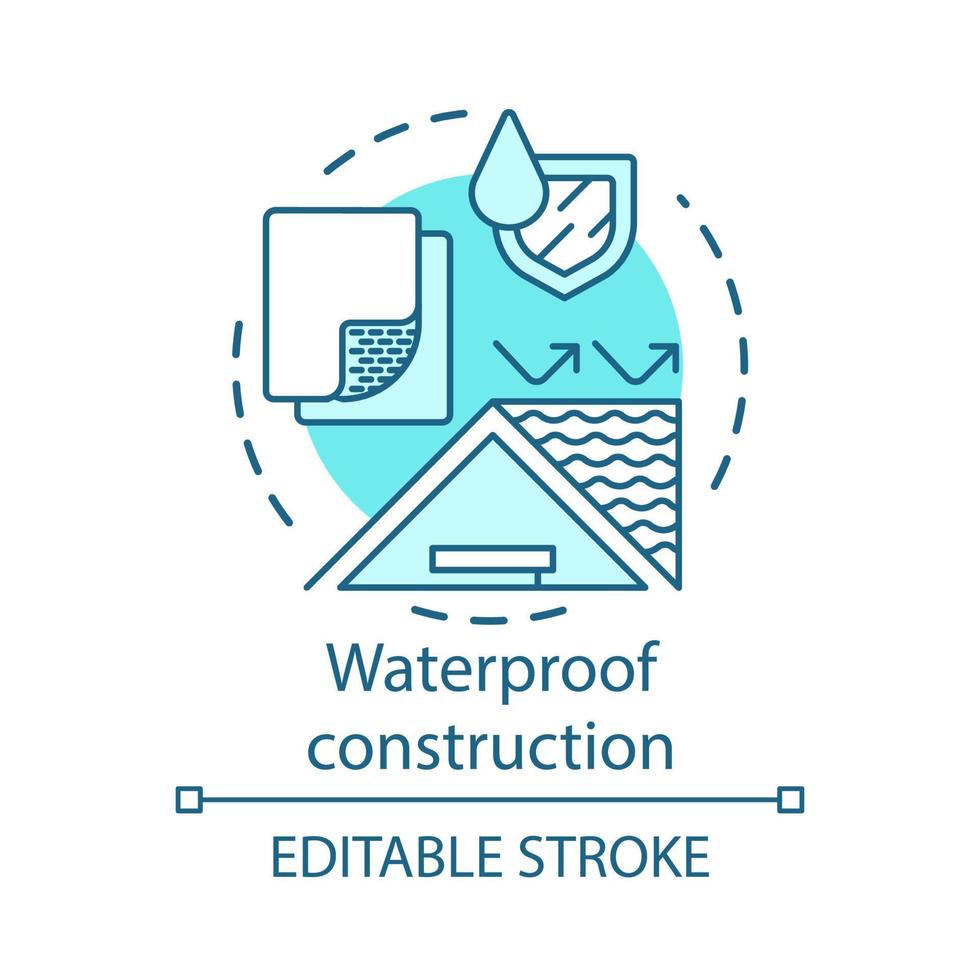 icona del concetto di materiali da costruzione impermeabili. illustrazione della linea sottile dell'idea della superficie della costruzione resistente all'acqua. rivestimento idrofobo, sostanze coprenti. disegno di contorno isolato vettoriale. tratto modificabile vettore