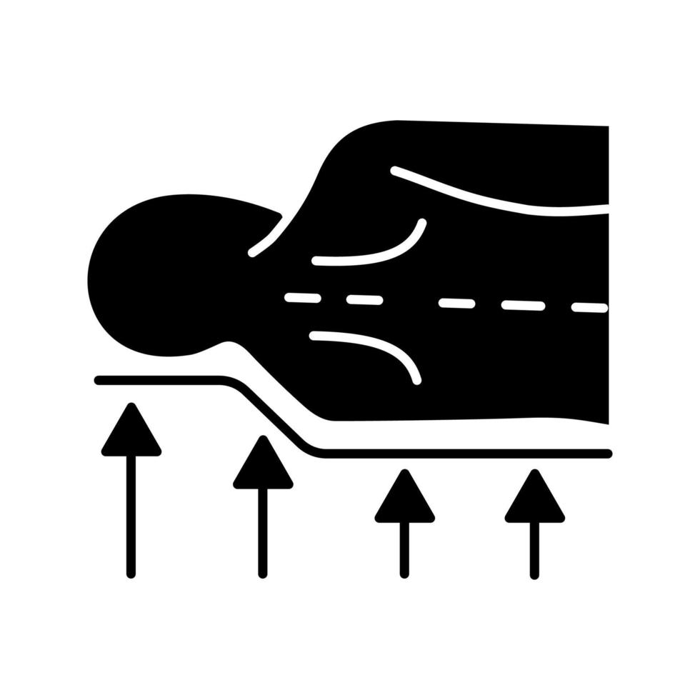 icona del glifo del materasso ortopedico. materasso anatomico in memory foam. supporto ortopedico della colonna vertebrale. posizione corretta per dormire. simbolo della sagoma. spazio negativo. illustrazione vettoriale isolato