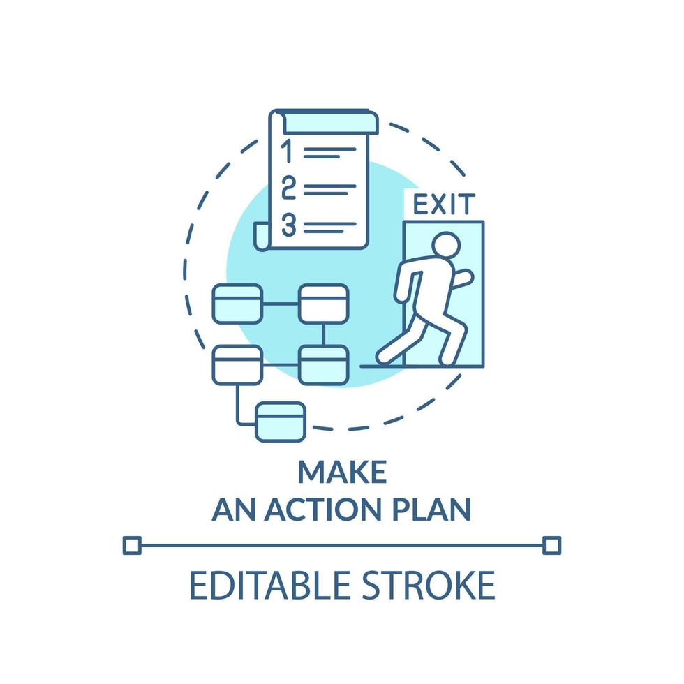 crea un'icona del concetto turchese del piano d'azione. come affrontare le emozioni durante la guerra illustrazione al tratto sottile dell'idea astratta. disegno di contorno isolato. tratto modificabile. vettore