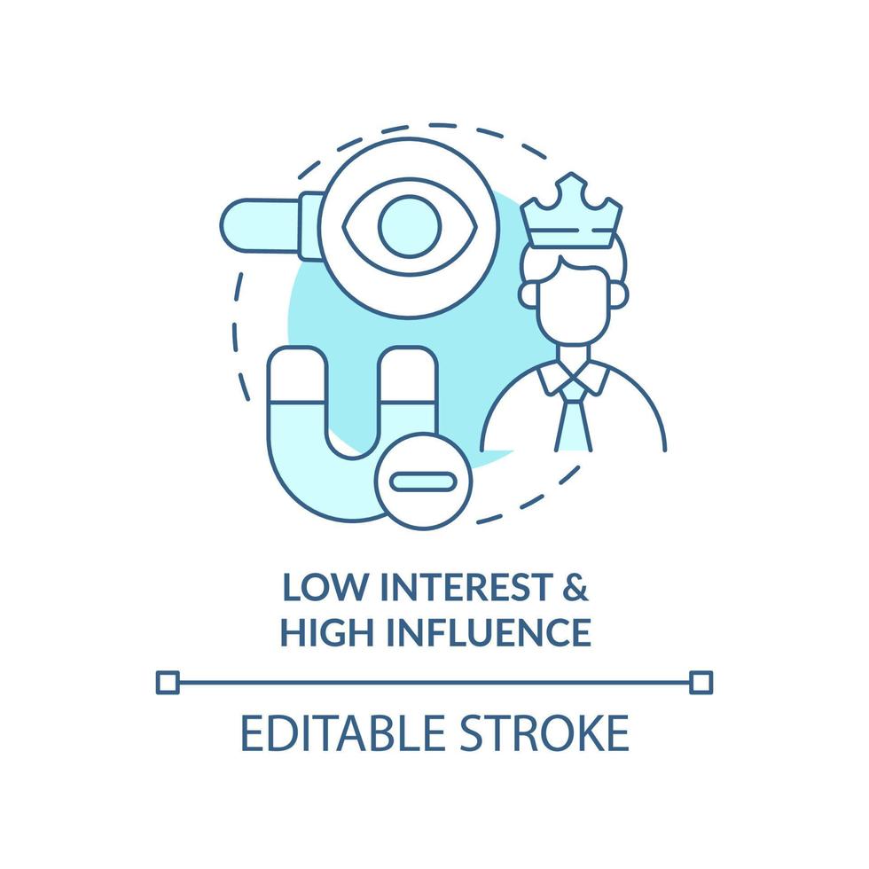 icona del concetto turchese a basso interesse e alta influenza. stakeholder mappatura idea astratta linea sottile illustrazione. disegno di contorno isolato. tratto modificabile. vettore