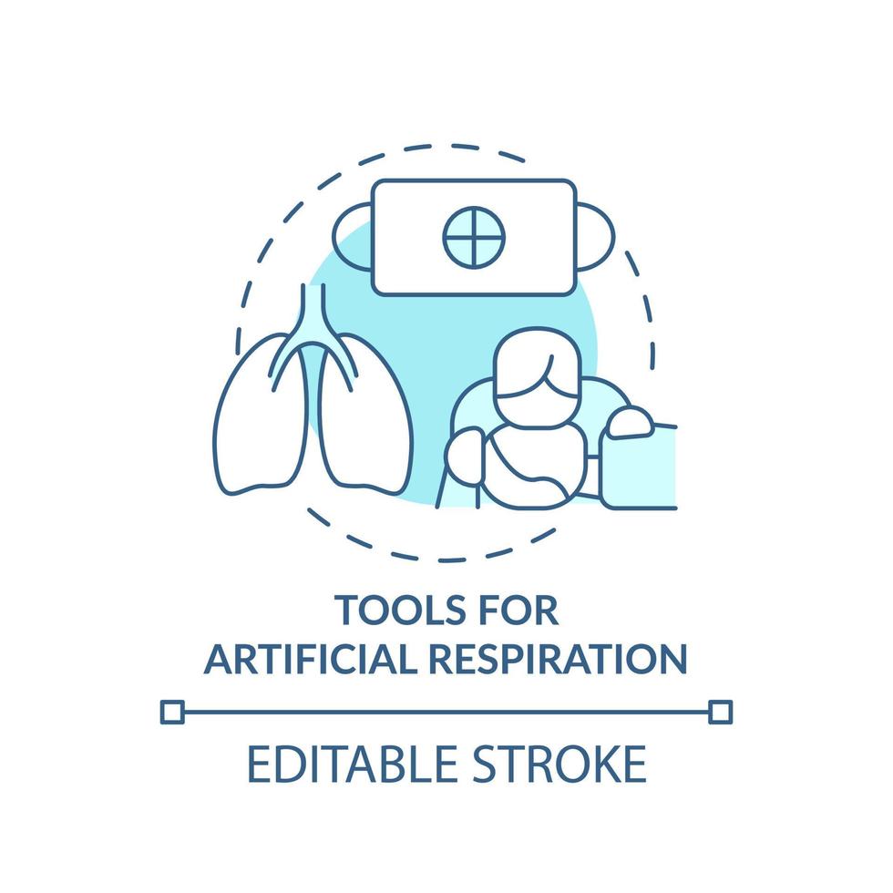 strumenti per la respirazione artificiale icona del concetto turchese. pronto soccorso a problemi di respirazione idea astratta linea sottile illustrazione. disegno di contorno isolato. tratto modificabile. vettore