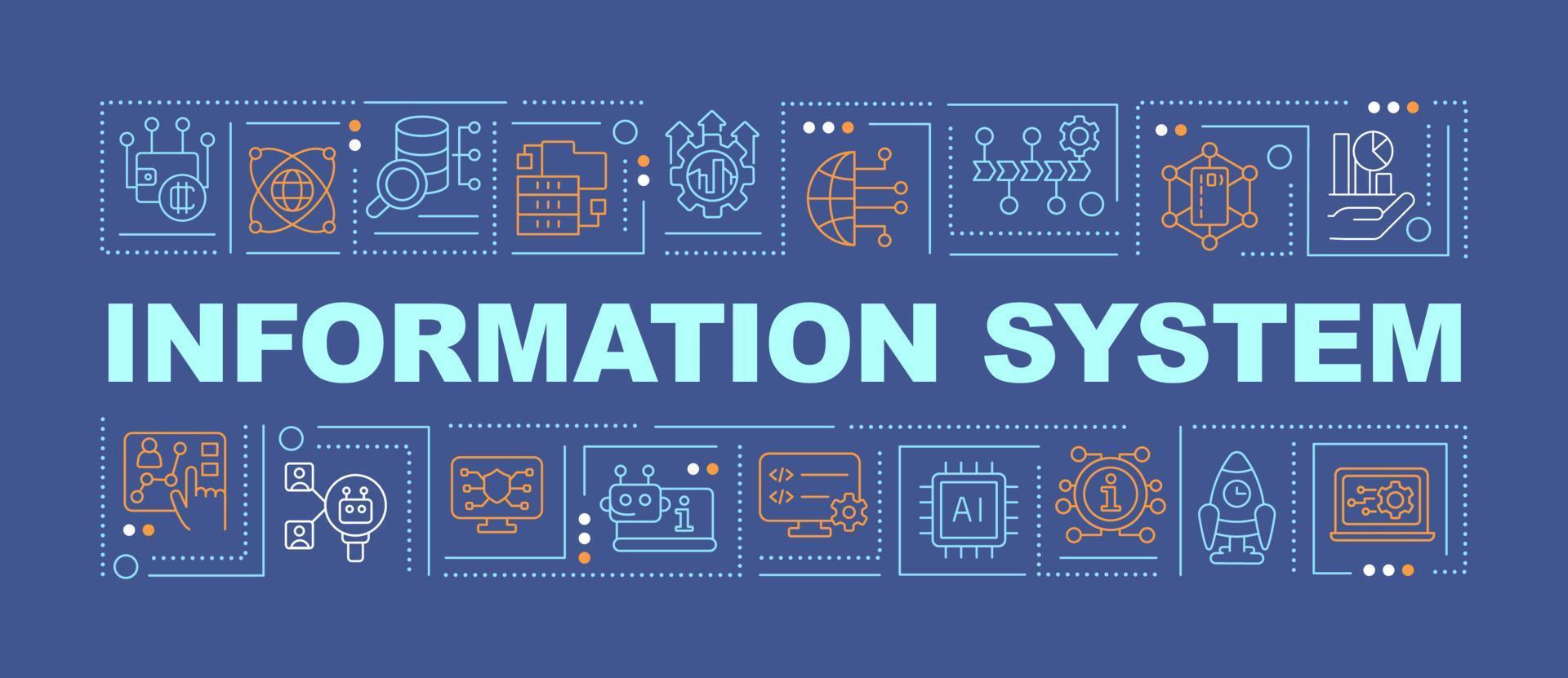 sistema di elaborazione dati concetti di parole banner blu scuro. industria tecnologica. infografica con icone su sfondo colorato. tipografia isolata. illustrazione vettoriale con testo.