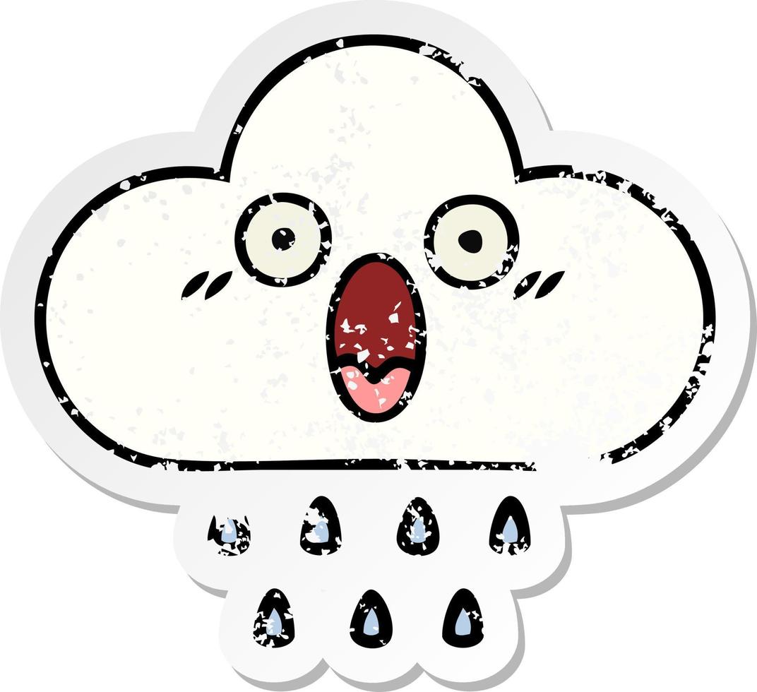 adesivo in difficoltà di una nuvola di pioggia simpatico cartone animato vettore