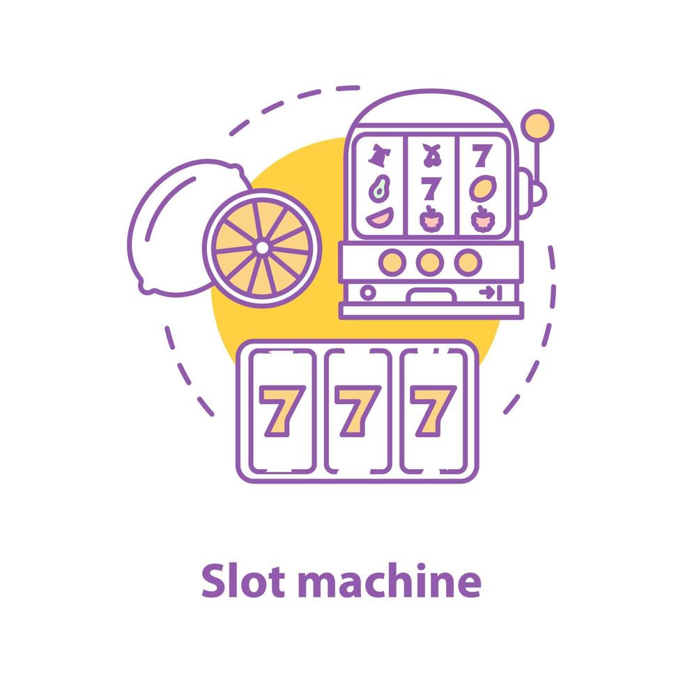 icona del concetto di slot machine. un bandito armato. casinò. illustrazione al tratto sottile dell'idea di gioco d'azzardo. sette fortunati. disegno di contorno isolato vettoriale