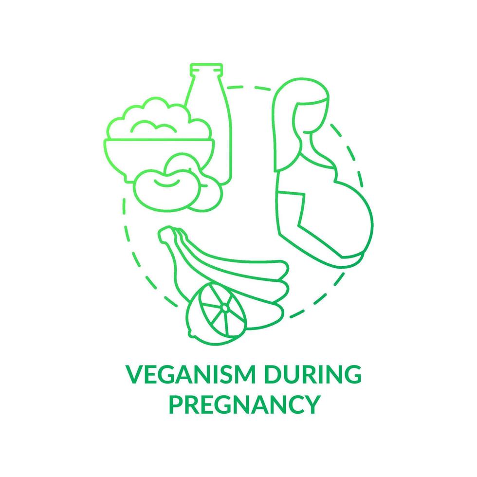 veganismo durante la gravidanza icona del concetto di gradiente verde. nutrienti essenziali. illustrazione della linea sottile dell'idea astratta dello stile di vita vegano. disegno di contorno isolato. vettore