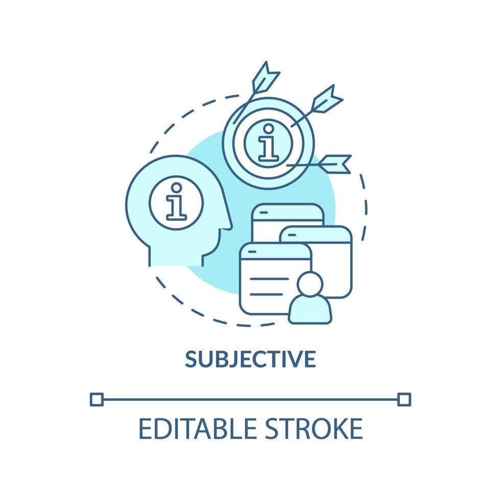 icona del concetto turchese soggettivo. tipo di informazione astratta idea linea sottile illustrazione. esprimere un parere personale. disegno di contorno isolato. tratto modificabile. vettore