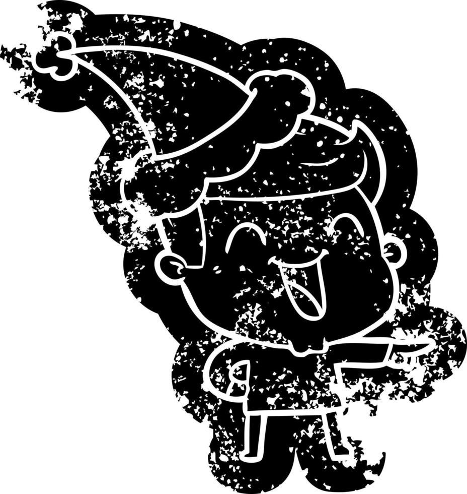 icona in difficoltà del fumetto di un uomo che ride indossando il cappello di Babbo Natale vettore
