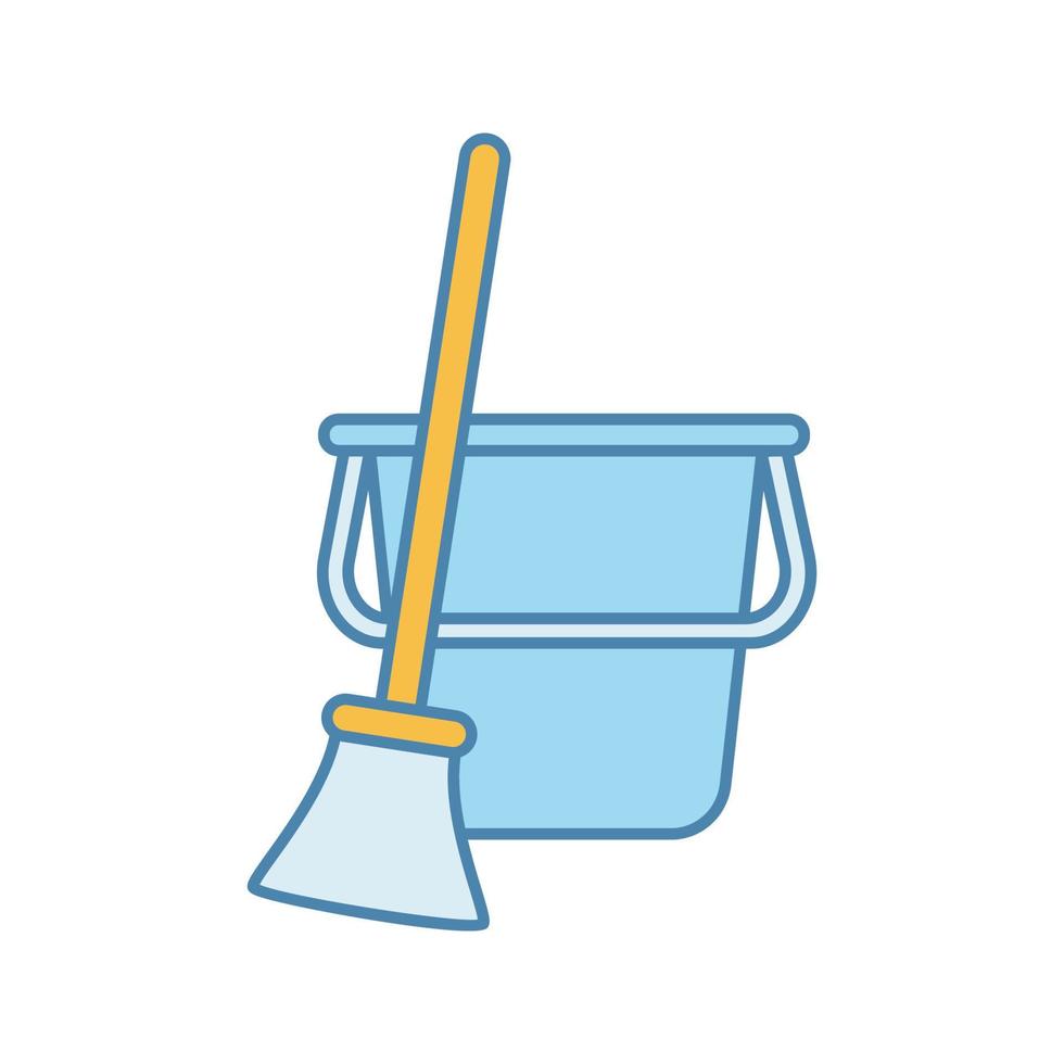 icona del colore del secchio e della scopa. spazzare. pulizia dei pavimenti. illustrazione vettoriale isolata