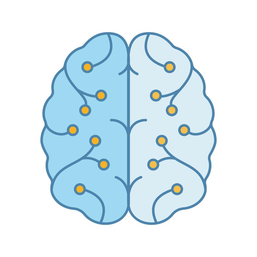 icona di colore ai. cervello digitale. intelligenza artificiale. neurotecnologia. rete neurale. apprendimento automatico. illustrazione vettoriale isolato