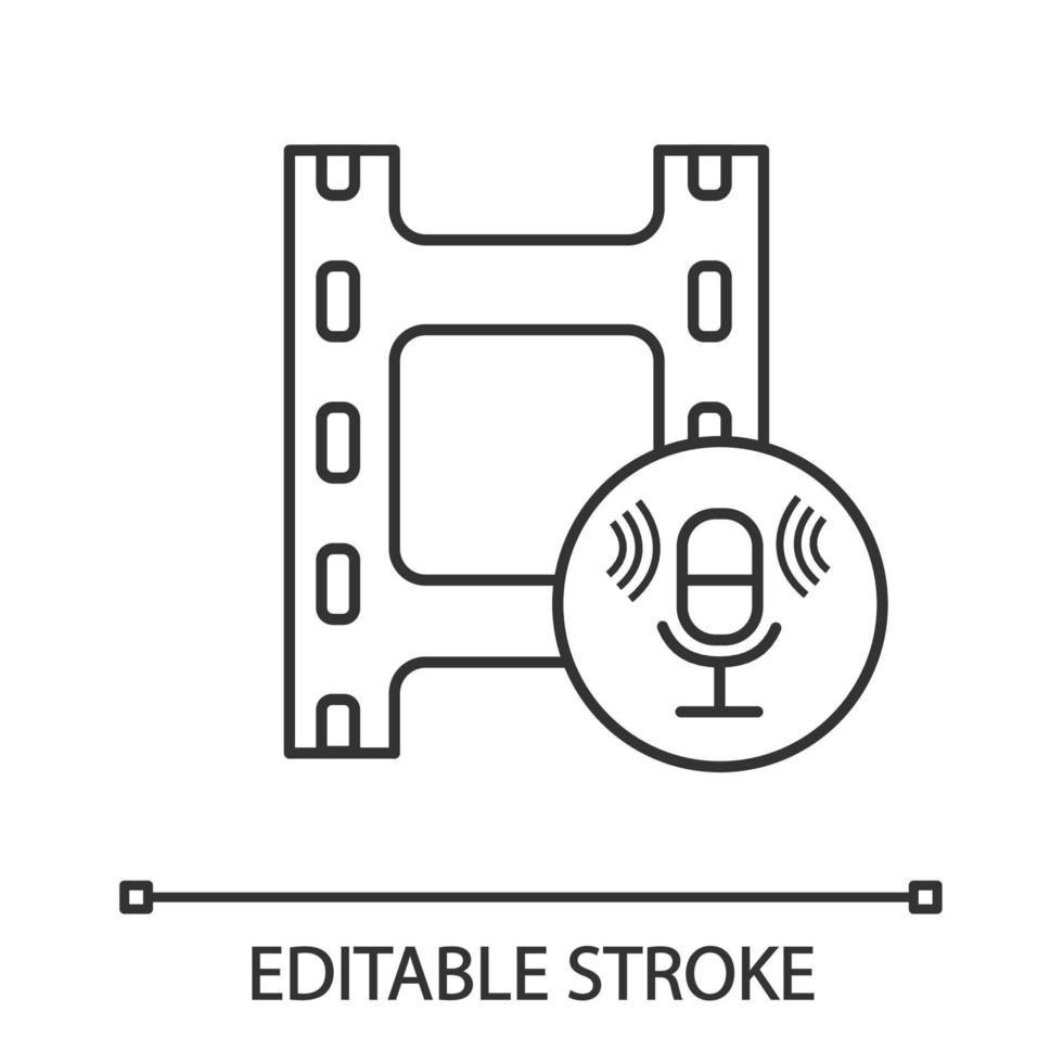 icona lineare di registrazione audio. audiocassetta, cassetta. illustrazione al tratto sottile. registrazione del suono. recitazione vocale. pellicola e microfono. simbolo di contorno. disegno di contorno isolato vettoriale. tratto modificabile vettore