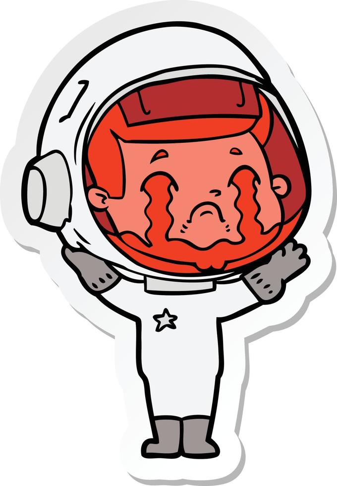 adesivo di un cartone animato che piange astronauta vettore
