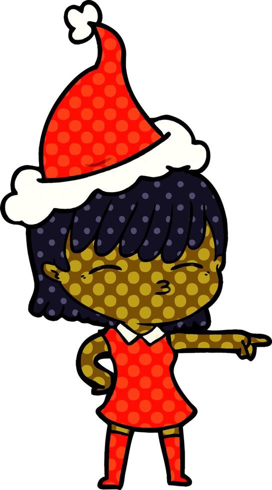 illustrazione in stile fumetto di una donna che indossa il cappello di Babbo Natale vettore