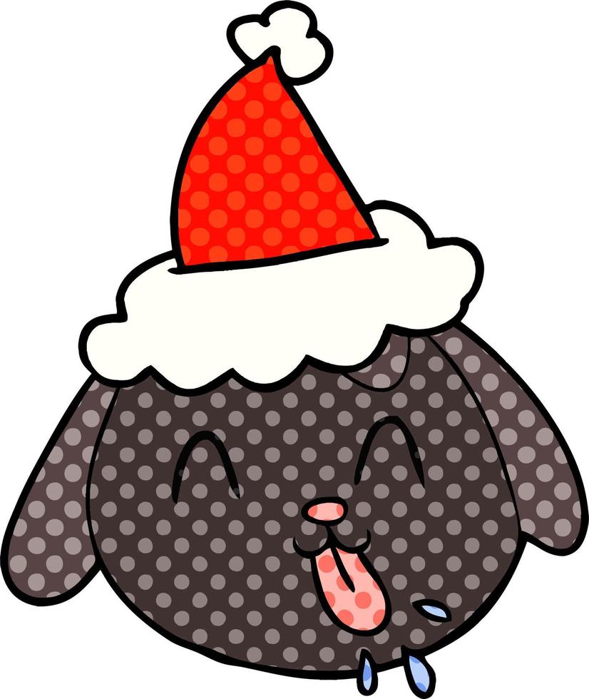 illustrazione in stile fumetto di una faccia di cane che indossa il cappello di Babbo Natale vettore