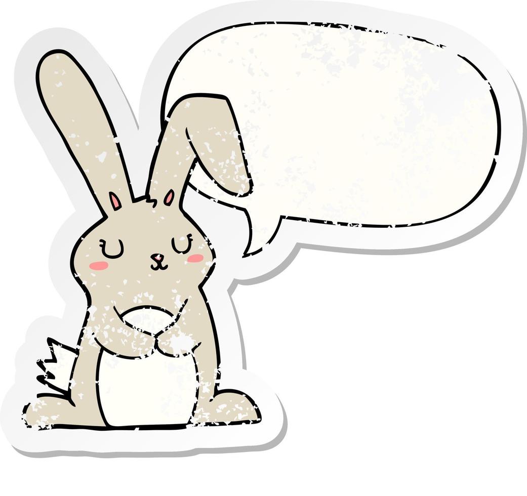 adesivo in difficoltà cartone animato coniglio e fumetto vettore