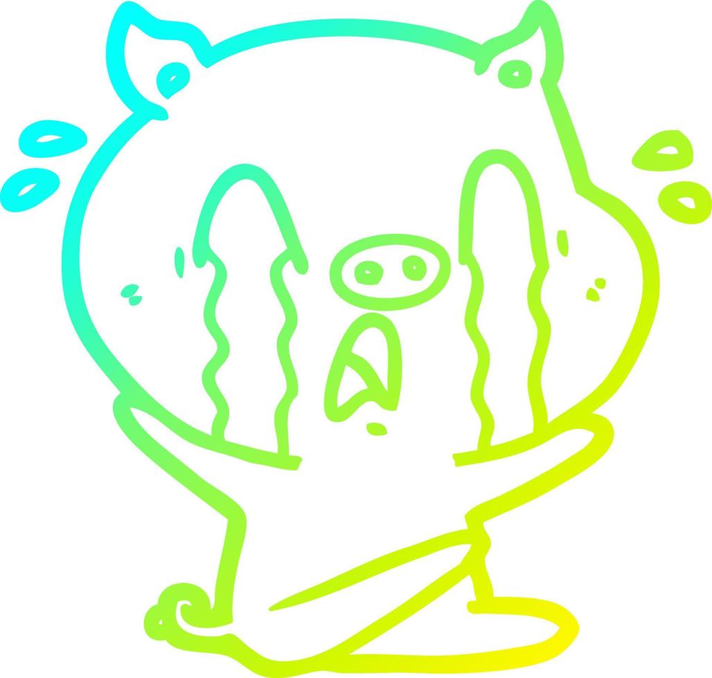 cartone animato di maiale piangente di disegno a linea a gradiente freddo vettore